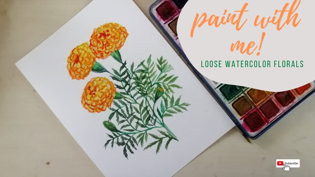 MARIGOLD  FLOWER Watercolor Painting | art | How I painted marigold flowers | Simple art |