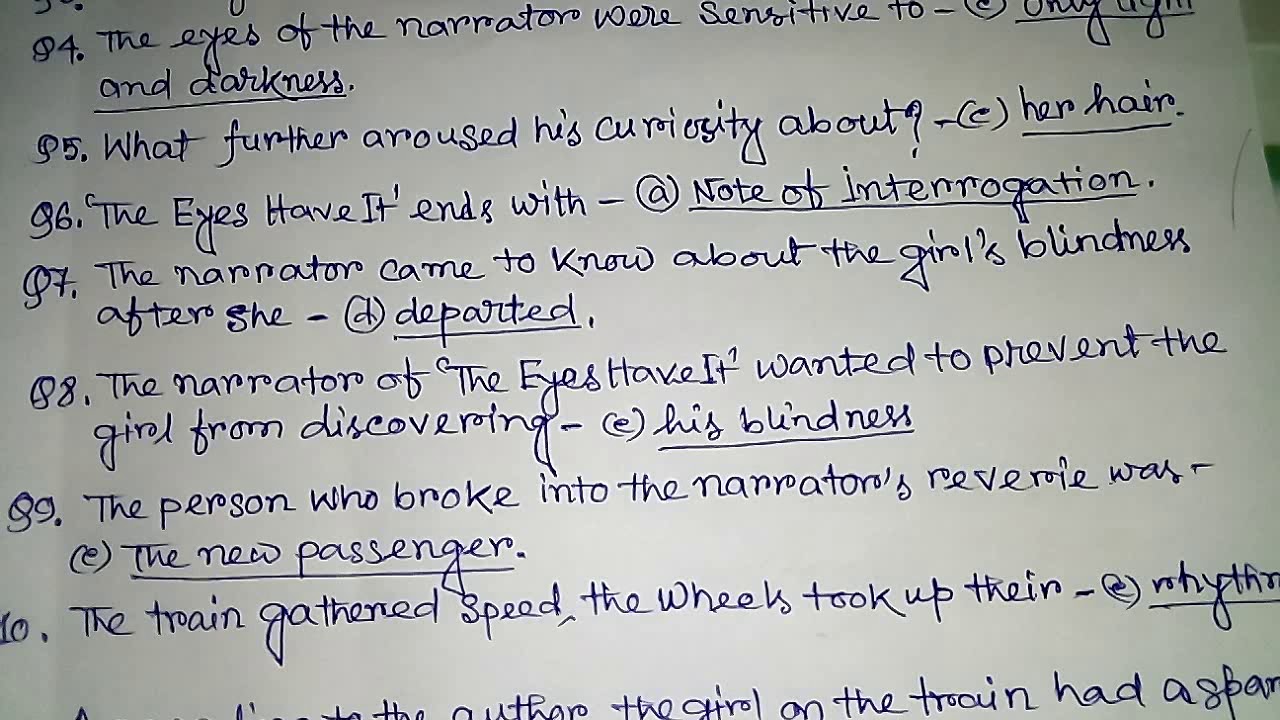 The Eyes Have It m.c.q Questions and answers