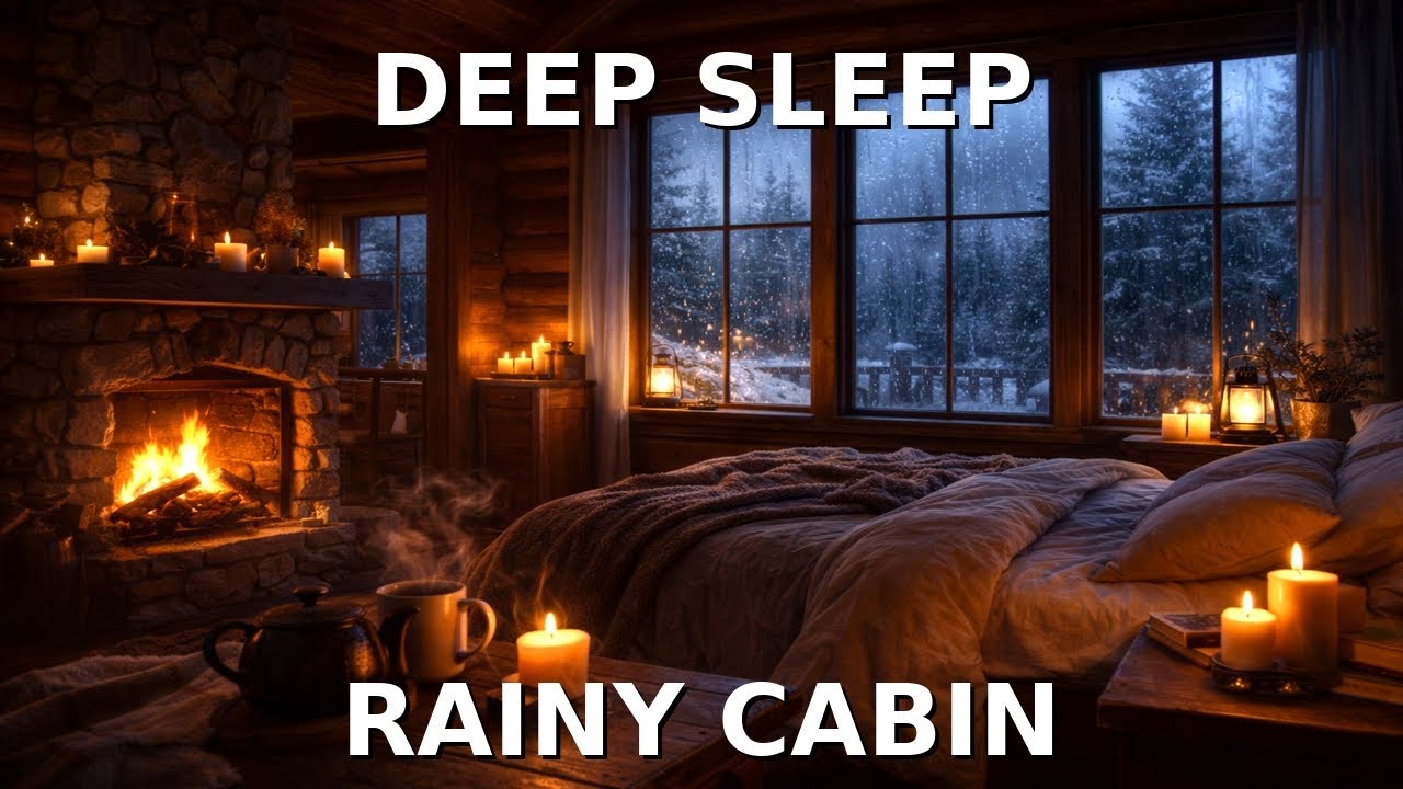 Snowy Cabin Fireplace Ambience ❄️🕯️ Heavy Snow & Crackling Fire | Cozy Sleep & Relaxation Sounds