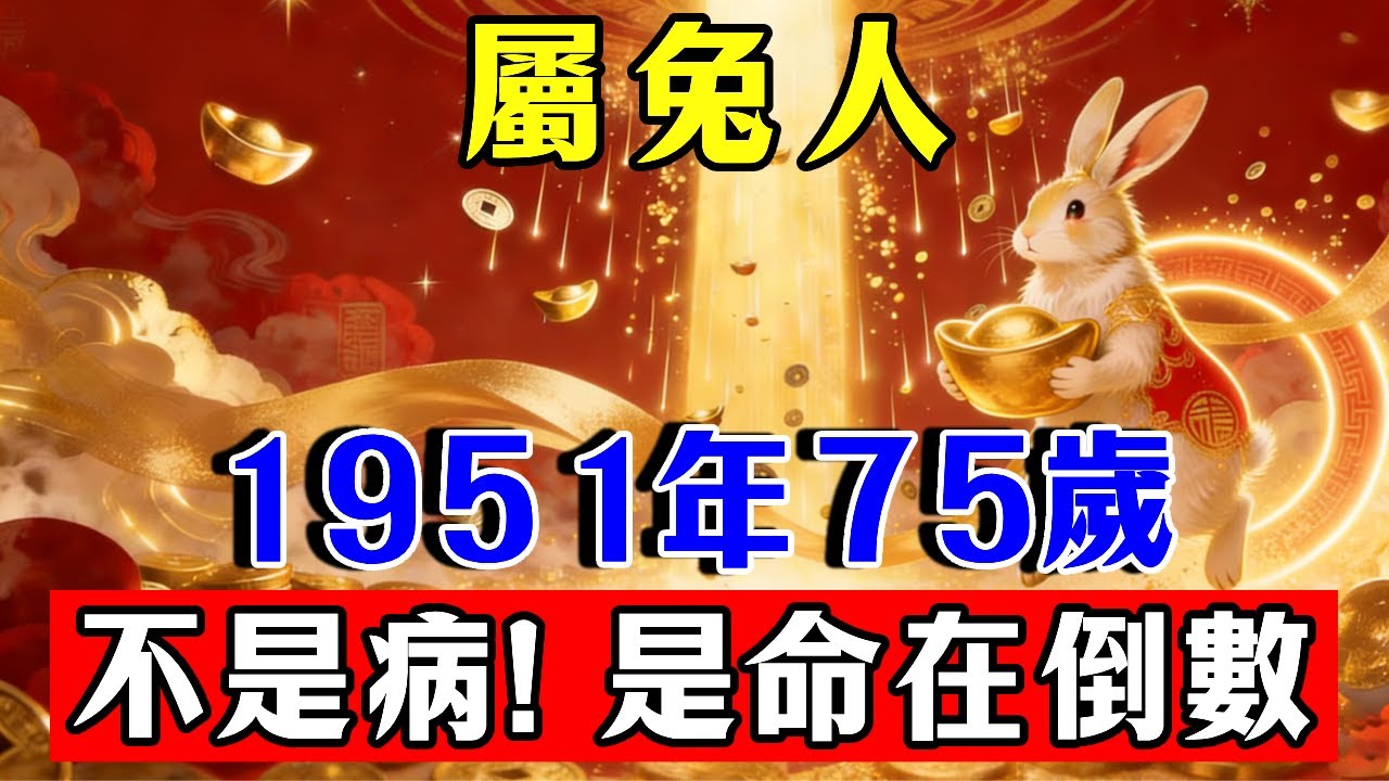 屬兔人，1951年75歲，辛卯兔命者若出現這個身體異象——那不是病，是「命在倒數」的信號！#生肖 #運勢 #命理 #屬相 #風水 #財運 #佛陀 #佛學 #佛法 #佛教 #修行 #智慧 #因果 #佛家
