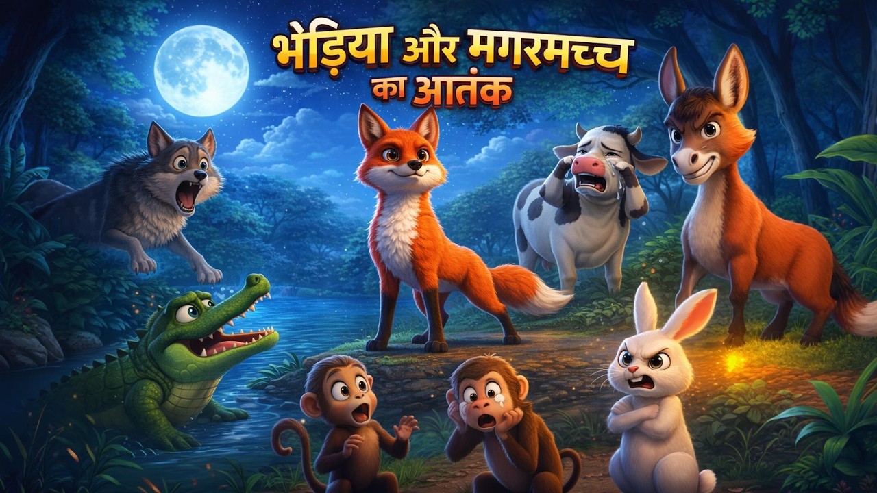 भेड़िया और मगरमच्छ का आतंक|The Jungle Terror: Wolf n Crocodile moral story|@GoldenMoralTales-p12