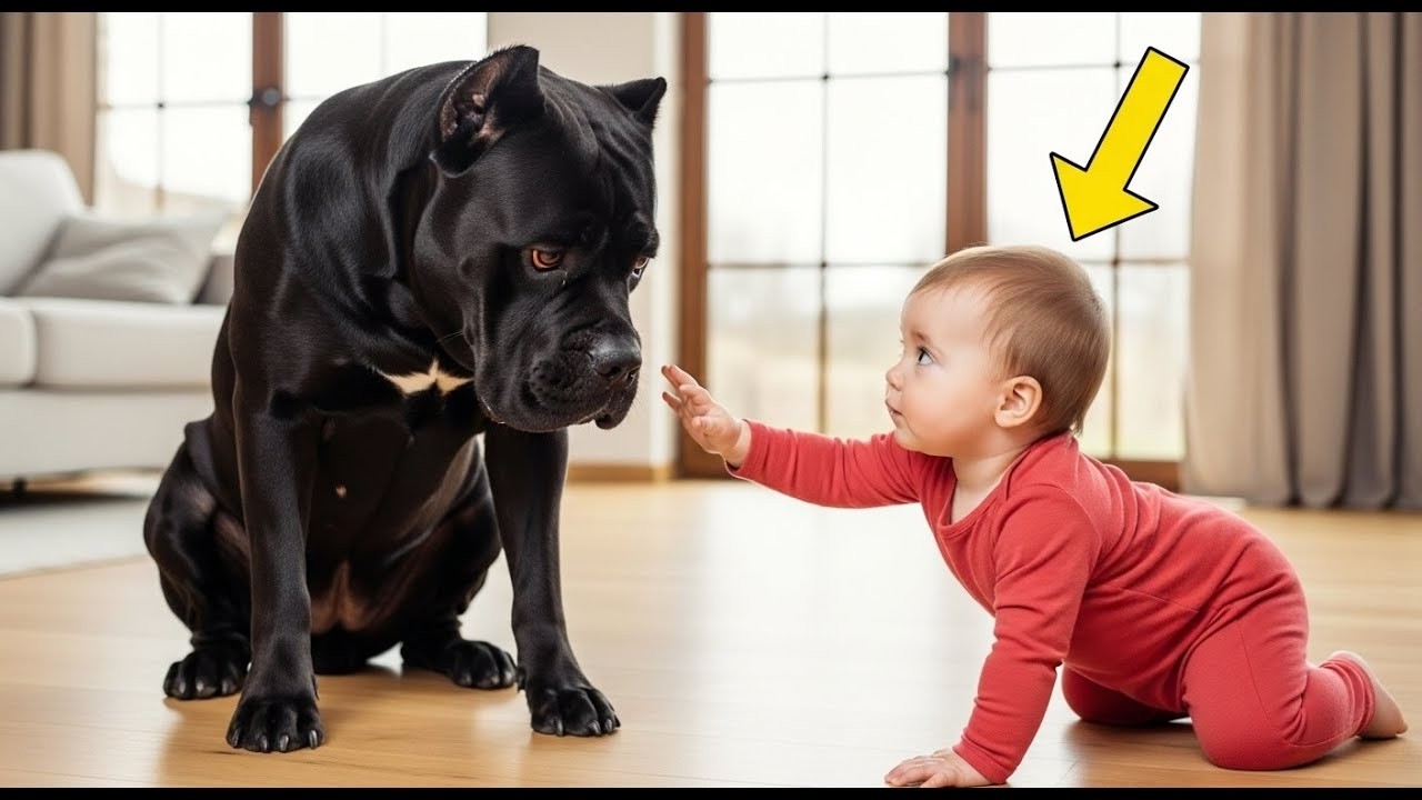 Малыш попытался обнять кане корсо, но реакция собаки оказалась неожиданной!1