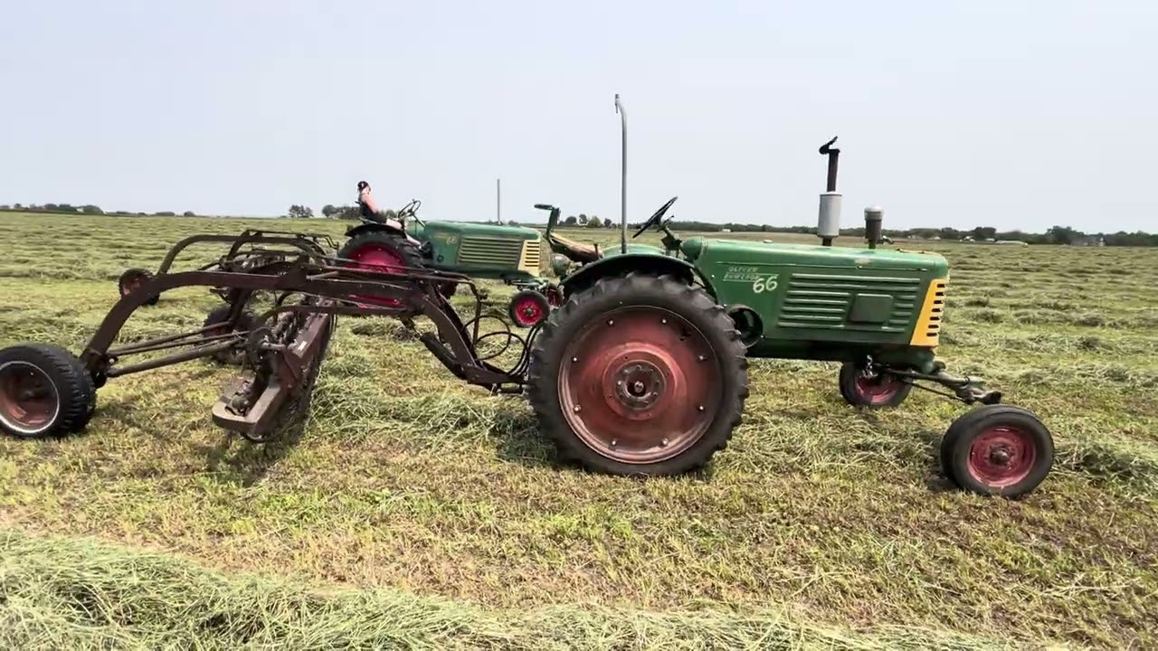 Pair of 1952 Oliver 66’s with 107 Hay Rakes Getting It Done! 1st Cutting 2025