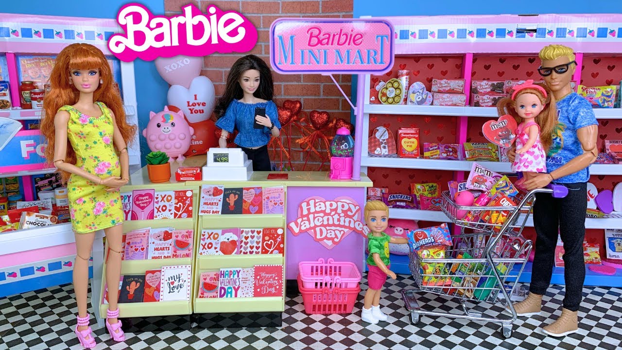 Barbie & Ken Doll Family Valentine's Day and Grocery Shopping