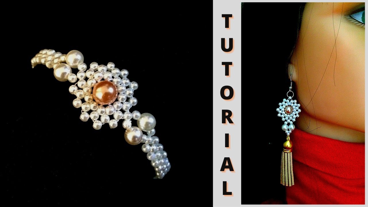 Jewelry set . Beaded earrings. Beaded bracelet. Jewelry making tutorial