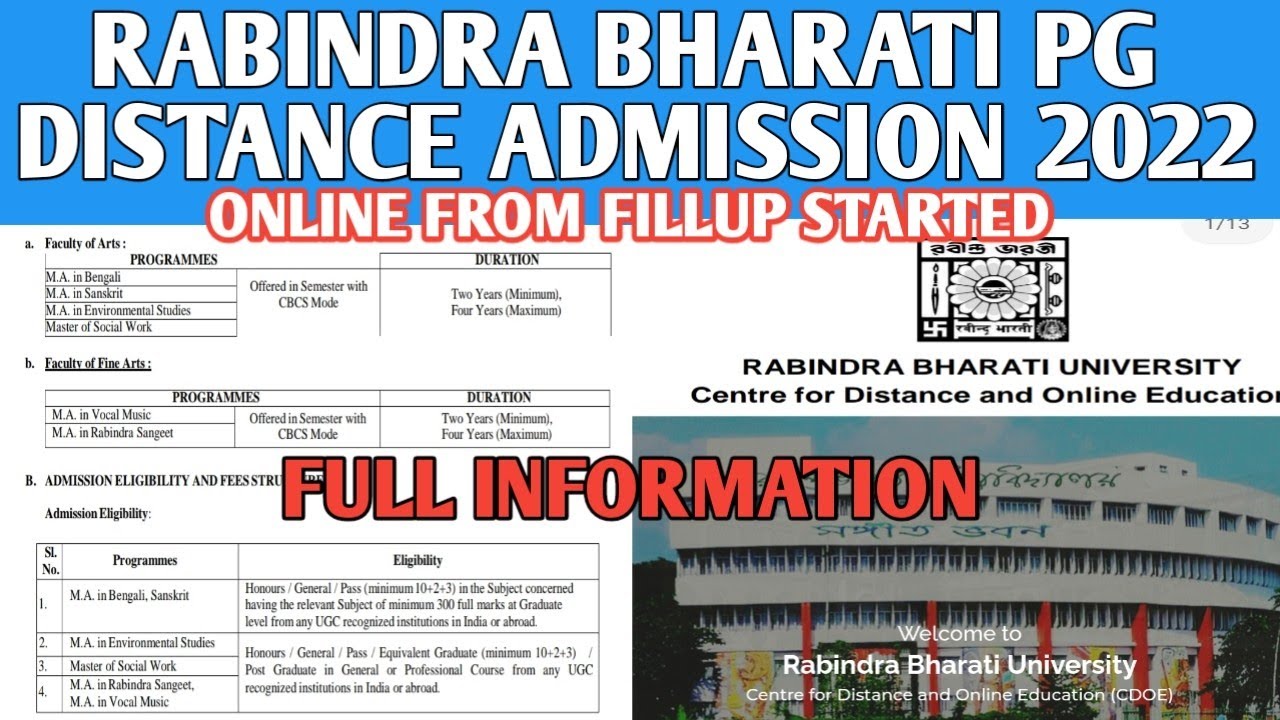 RBU - PG Distance admission 2022-23 Started || Full information RBUDE admission || Rabindra Bharati