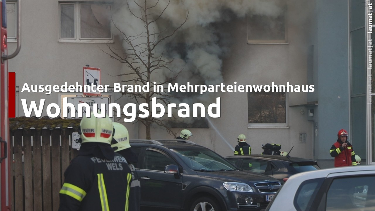 Sieben Verletzte bei ausgedehntem Wohnungsbrand in einem Mehrparteienwohnhaus in Wels-Pernau