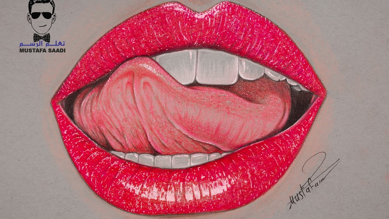 كيفية رسم فم بطريقة سهلة مع التلوين -  How to Draw Mouth & Lips & Tongue