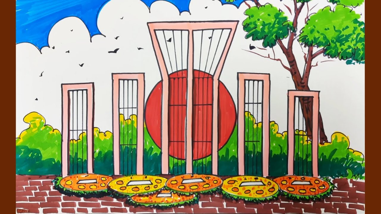 শহীদ মিনার আঁকা | shohid minar drawing | How to draw Shaheed Minar