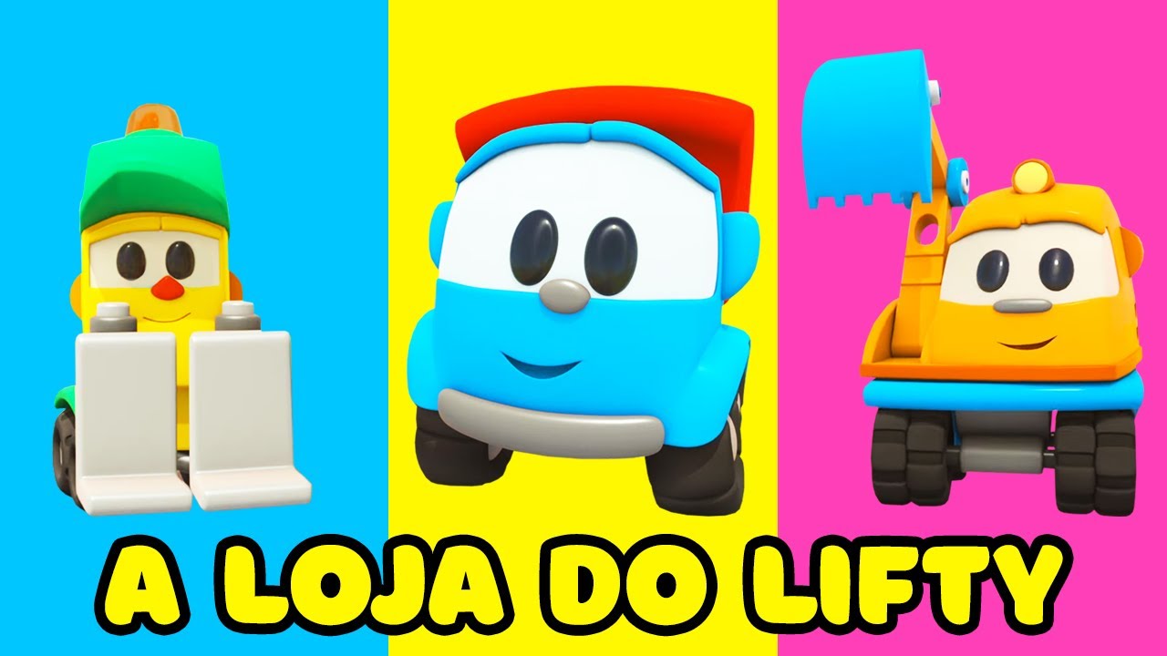 Léo o caminhão curioso na loja de Lifty.  Animação infantil. Coleção de desenhos .