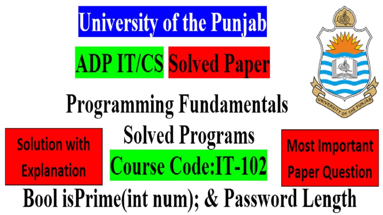 ADP IT CS Programming Fundamentals solved Paper PU