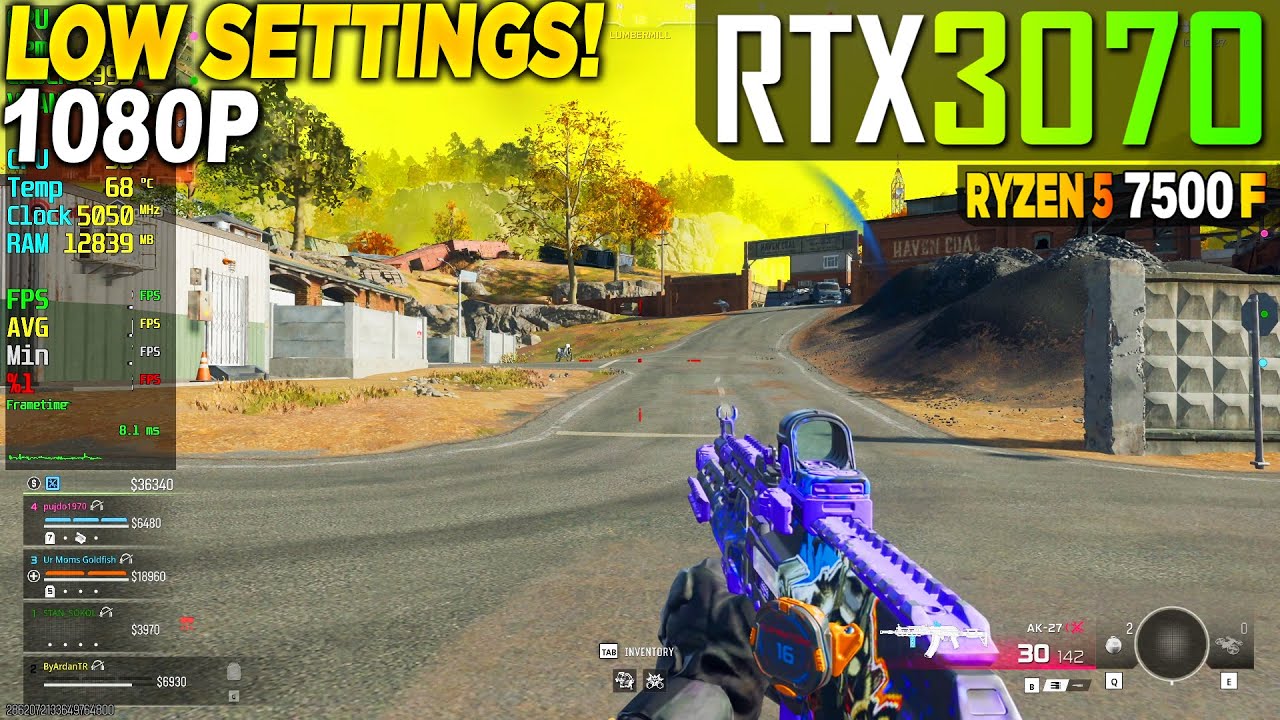 Warzone RTX 3070 + Ryzen 5 7500F - 1080p Very Low,