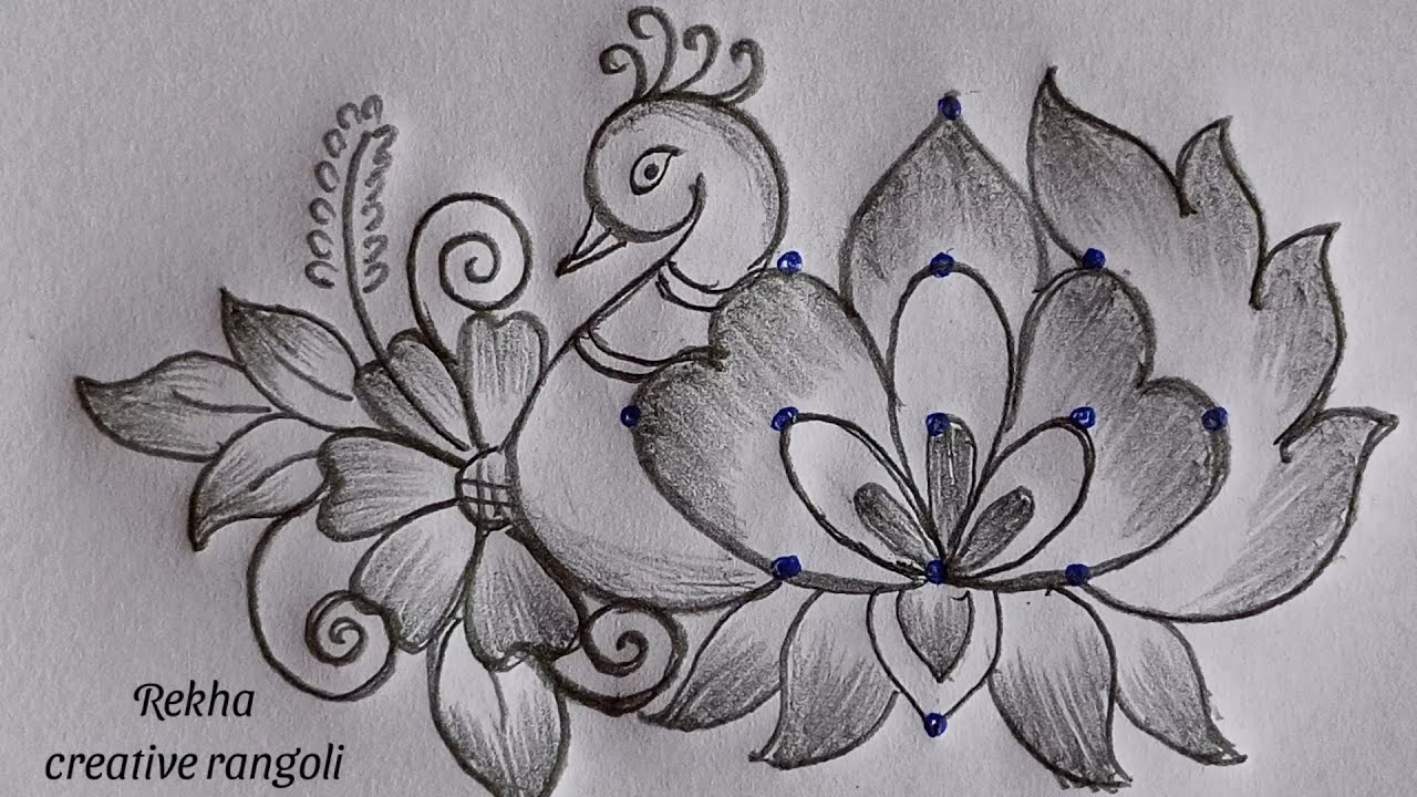 beautiful peacock rangoli | easy mayil kolam |peacock with flower rangoli 