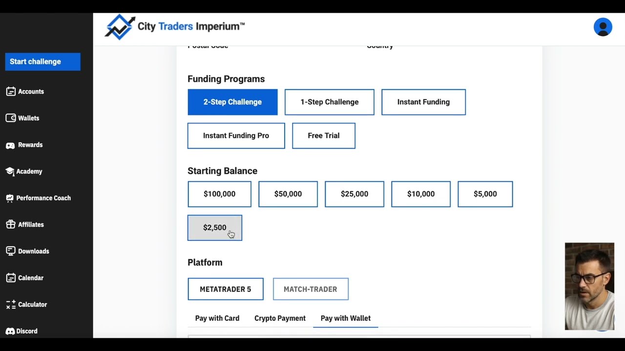 Overview of the Dashboard of the Prop Firm City Traders Imperium