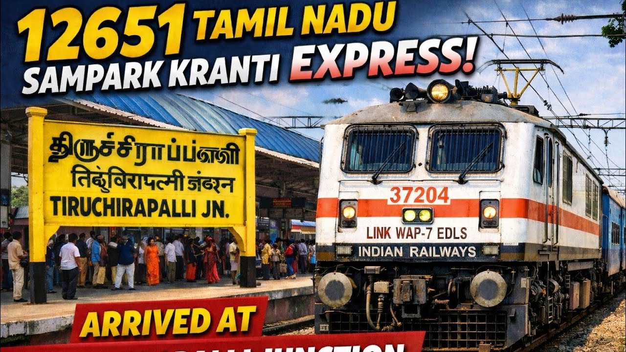 12651 TN Sampark Kranti Exp MDU Jn to Hazrat Nizamuddin Arrived 🚥 Link WAP7/37204/EDLS At Tiruchi Jn