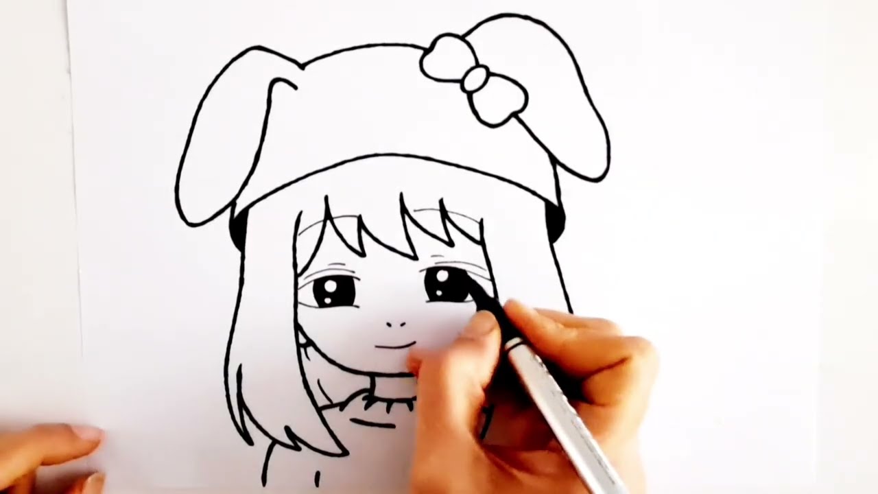 Easy Anime Drawing||How to Draw Cute Anime Girl with Bunny Hat/Step-by-Step tutorials for Beginners 