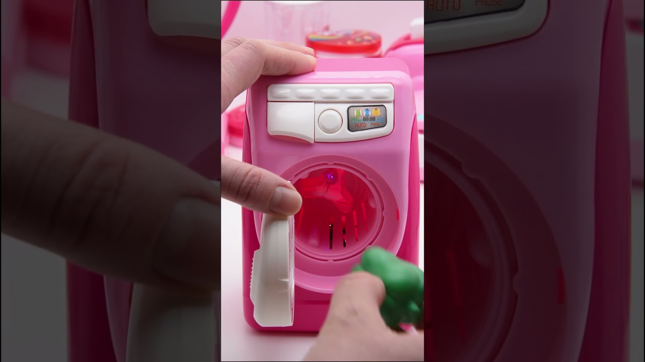 Wash The Green Peppers & Pink Washing Machine Kitchen Appliance Shop Play House ASMR #toys #unboxing