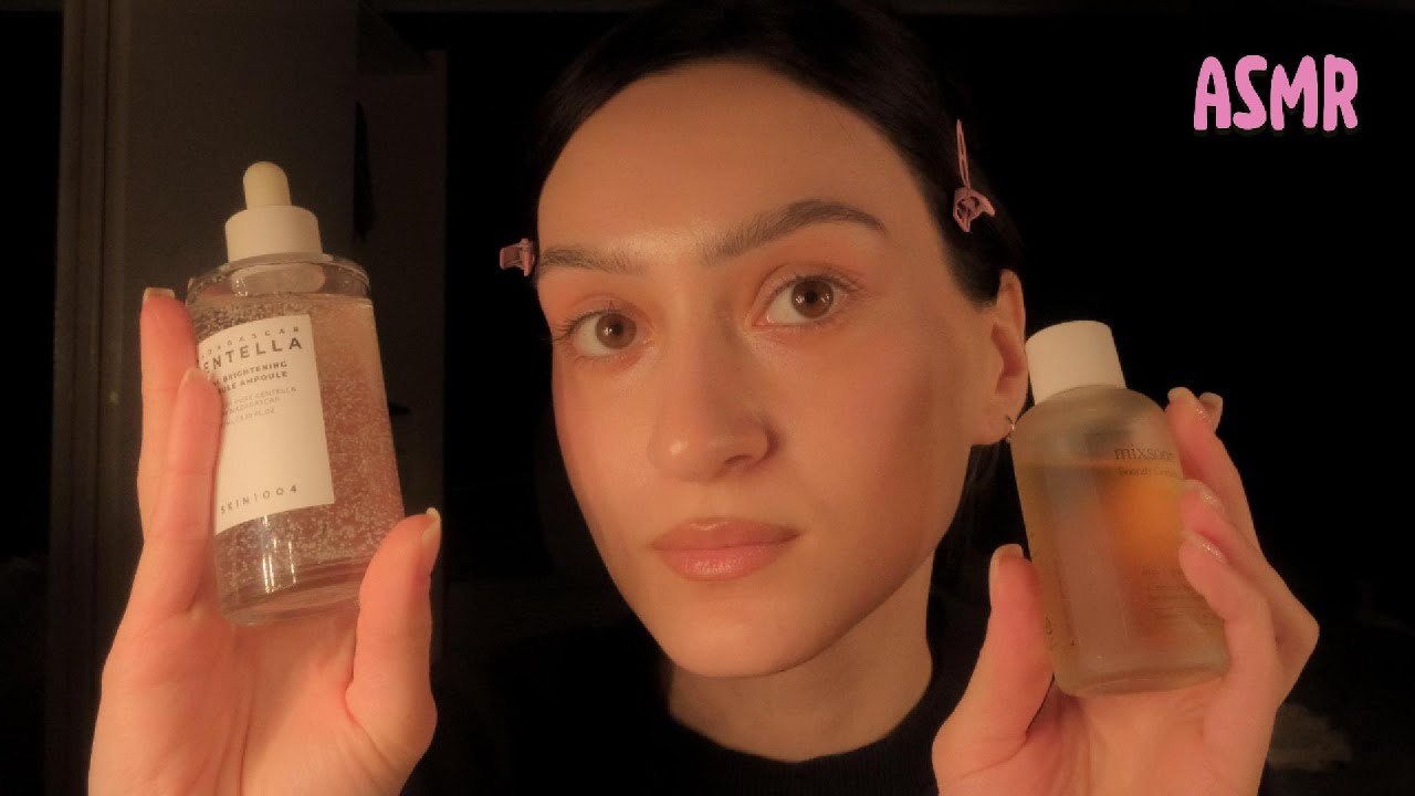 ASMR relaxing slow whispering and doing your skin care.