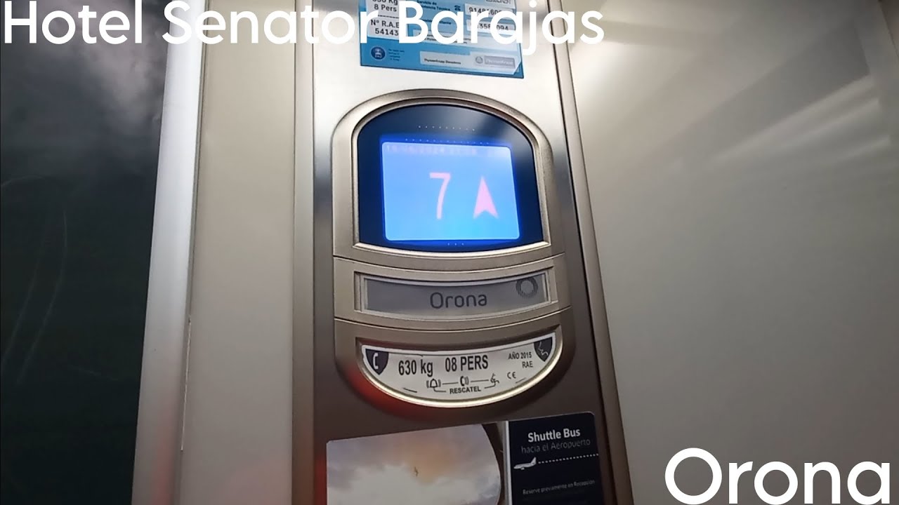 ¡1.6 m/s! Ascensor Orona Arca 2 eléctrico MRL del 2015 en el Hotel Senator Barajas, Madrid, ES