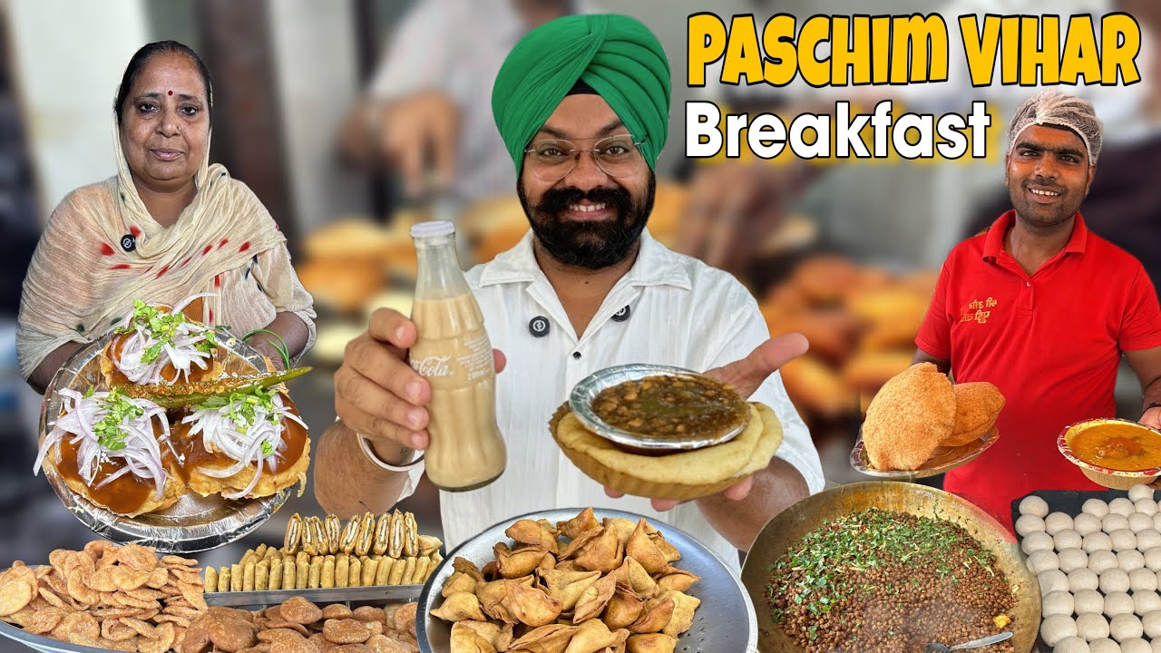 Paschim Vihar Street Food Tour | Breakfast in West Delhi | Kachori , Bathure , Bedmi Poori