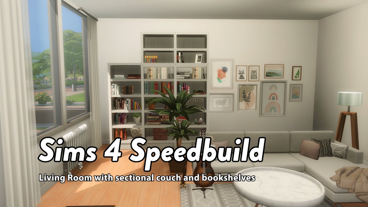 Sims 4 Room Speedbuild - Sectional Couch & Bookshelves room
