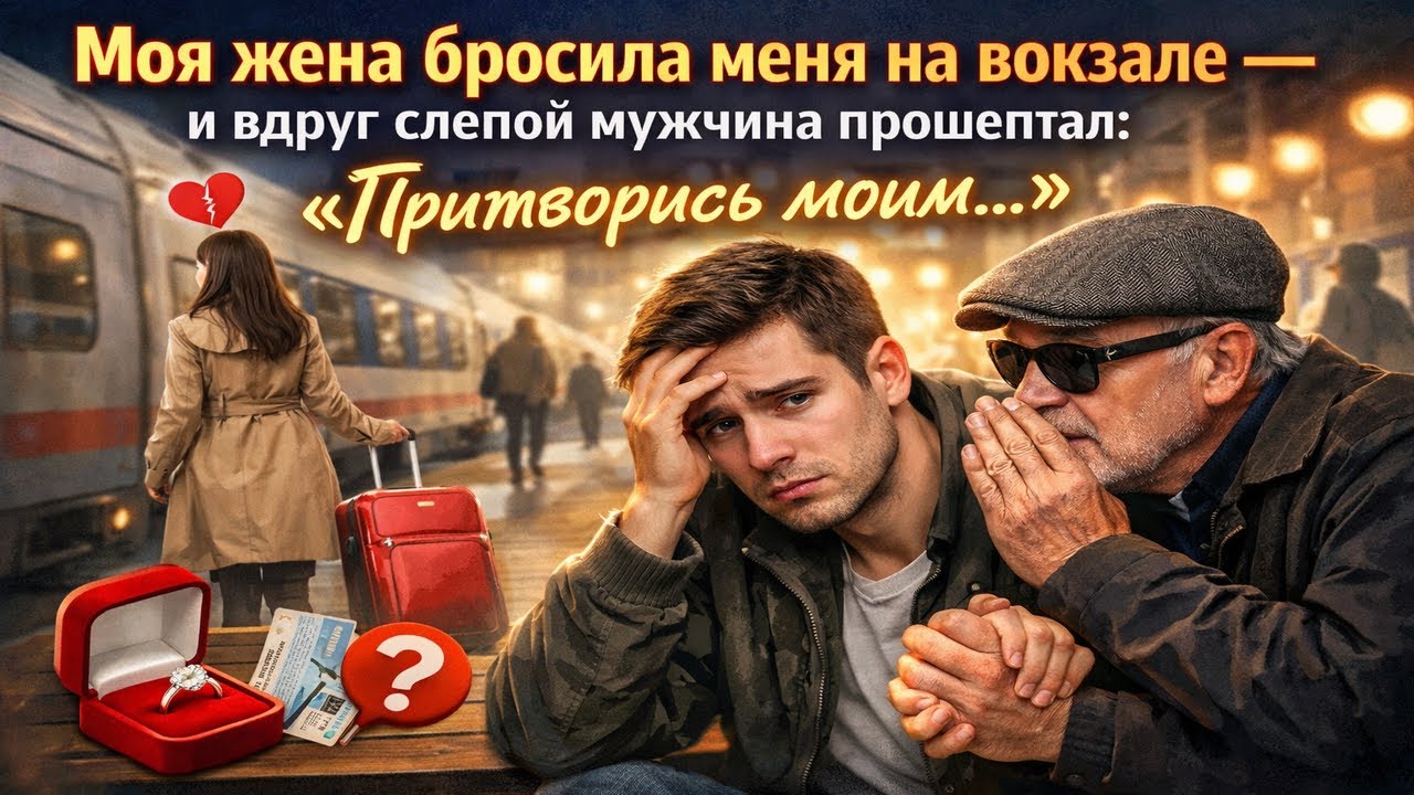 МОЯ ЖЕНА БРОСИЛА МЕНЯ НА ВОКЗАЛЕ — И ВДРУГ СЛЕПОЙ МУЖЧИНА ПРОШЕПТАЛ： «ПРИТВОРИСЬ МОИМ…»