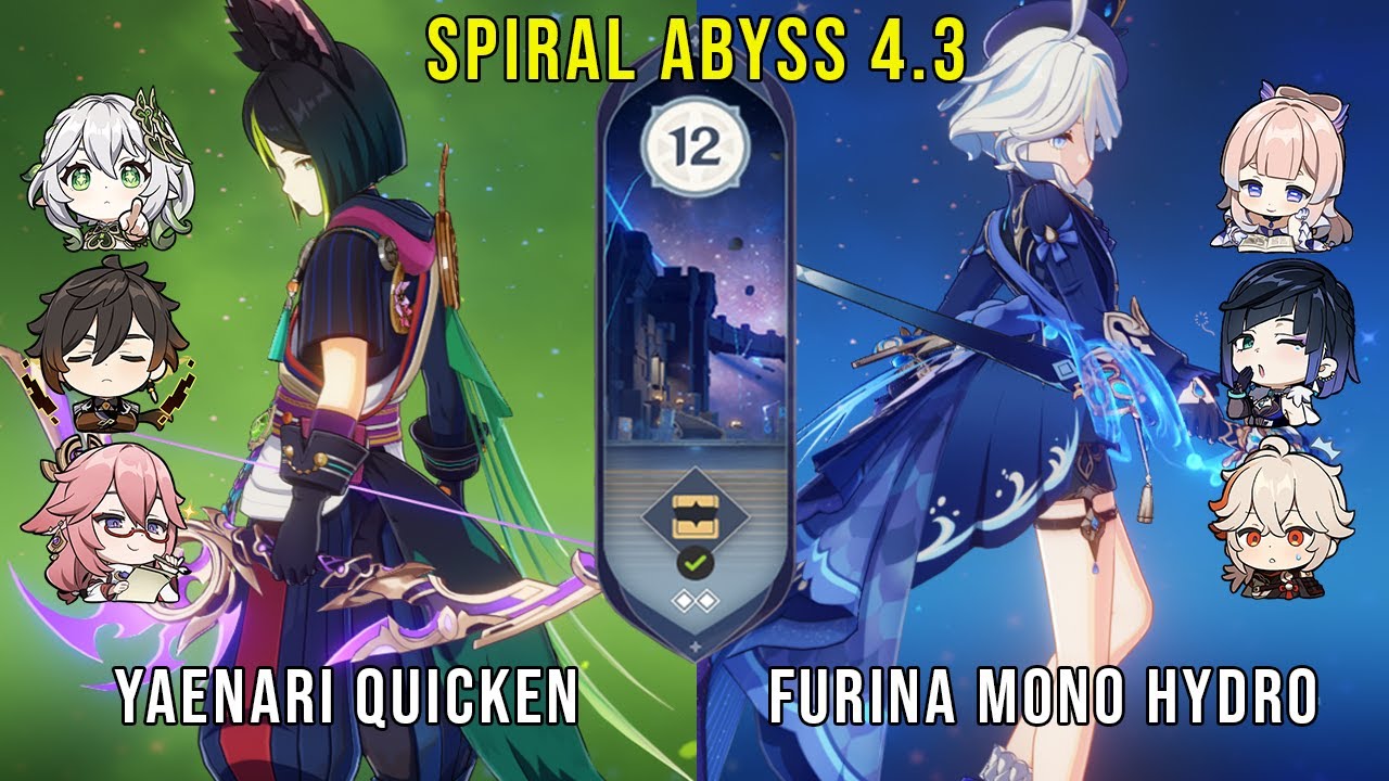 C1 Tighnari Spread and C0 Furina Mono Hydro - Genshin Impact Abyss 4.3 - Floor 12 9 Stars