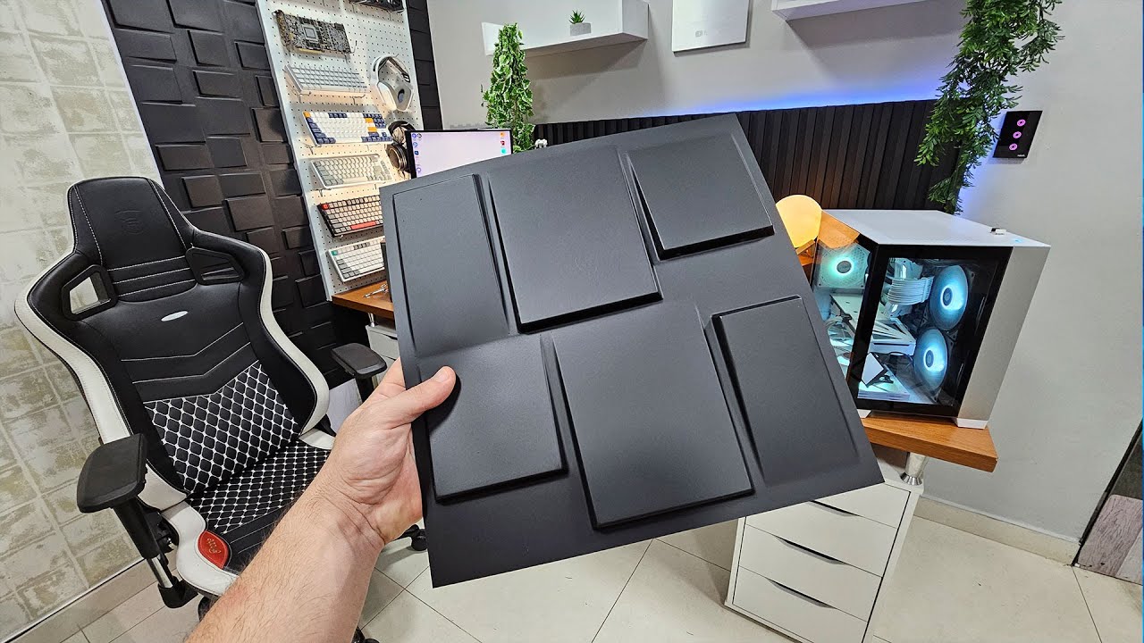 Colocando placa 3D TOKYO PRETA na parede do SETUP - Reformando o SETUP #7