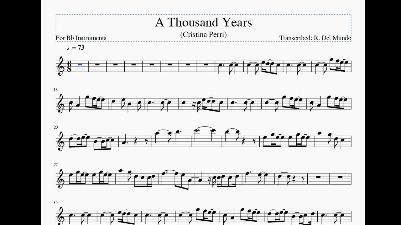 A Thousand Years – Trumpet and Bflat Sheet Music and Minus One Instrument Back Track
