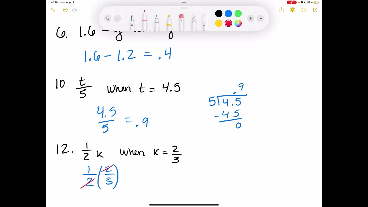 Algebra 1 1.1 Evaluate Expressions