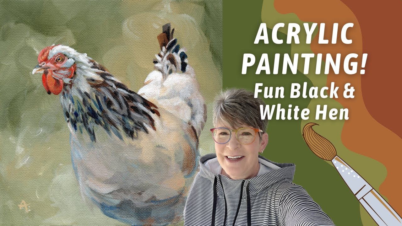 Acrylic Hen Painting! Black and White Chicken! By: Annie Troe