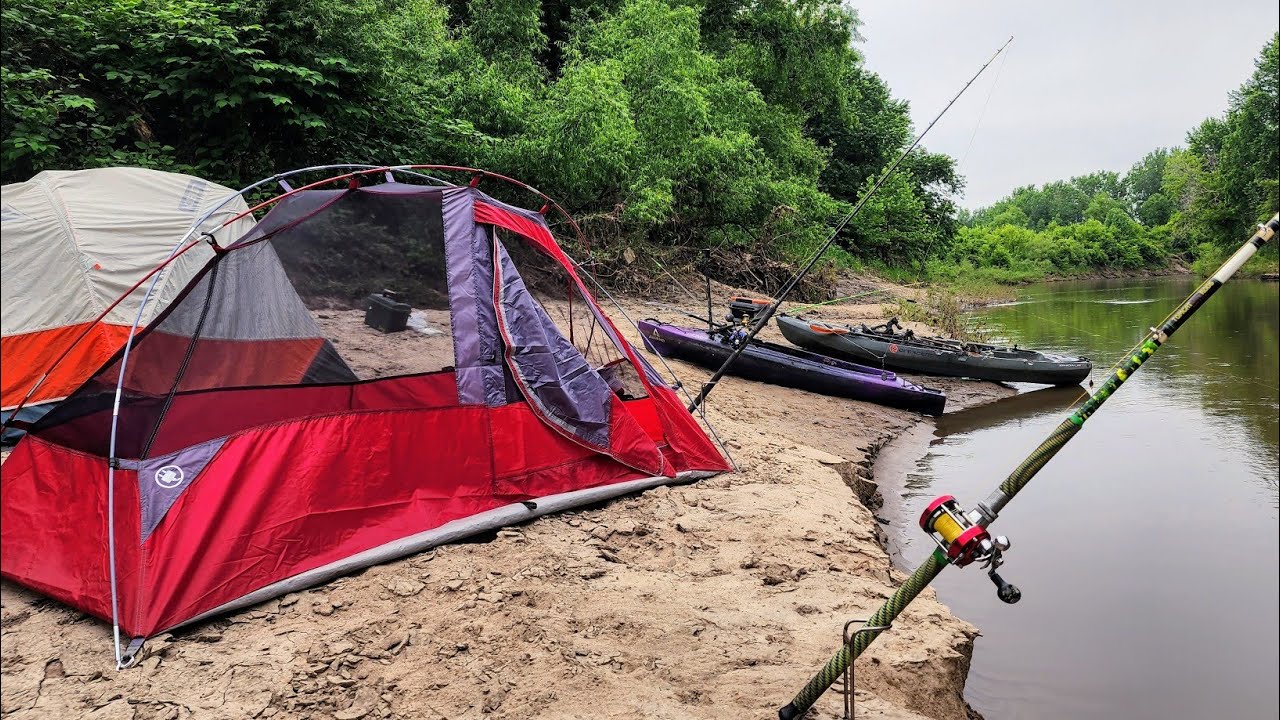 SANDBAR CAMPING On A Small Stream!! (Catch and Cook)