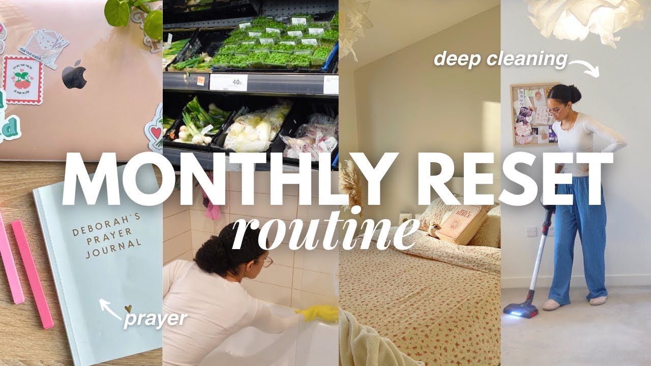 MONTHLY RESET ROUTINE 🤍 Deep cleaning my apartment, meal prep, workout planning & prayer journaling