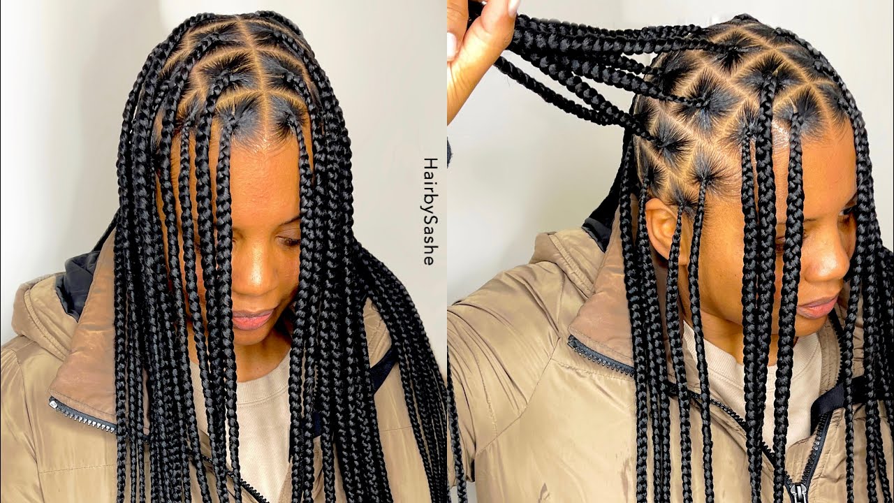 Medium knotless box braids hip length