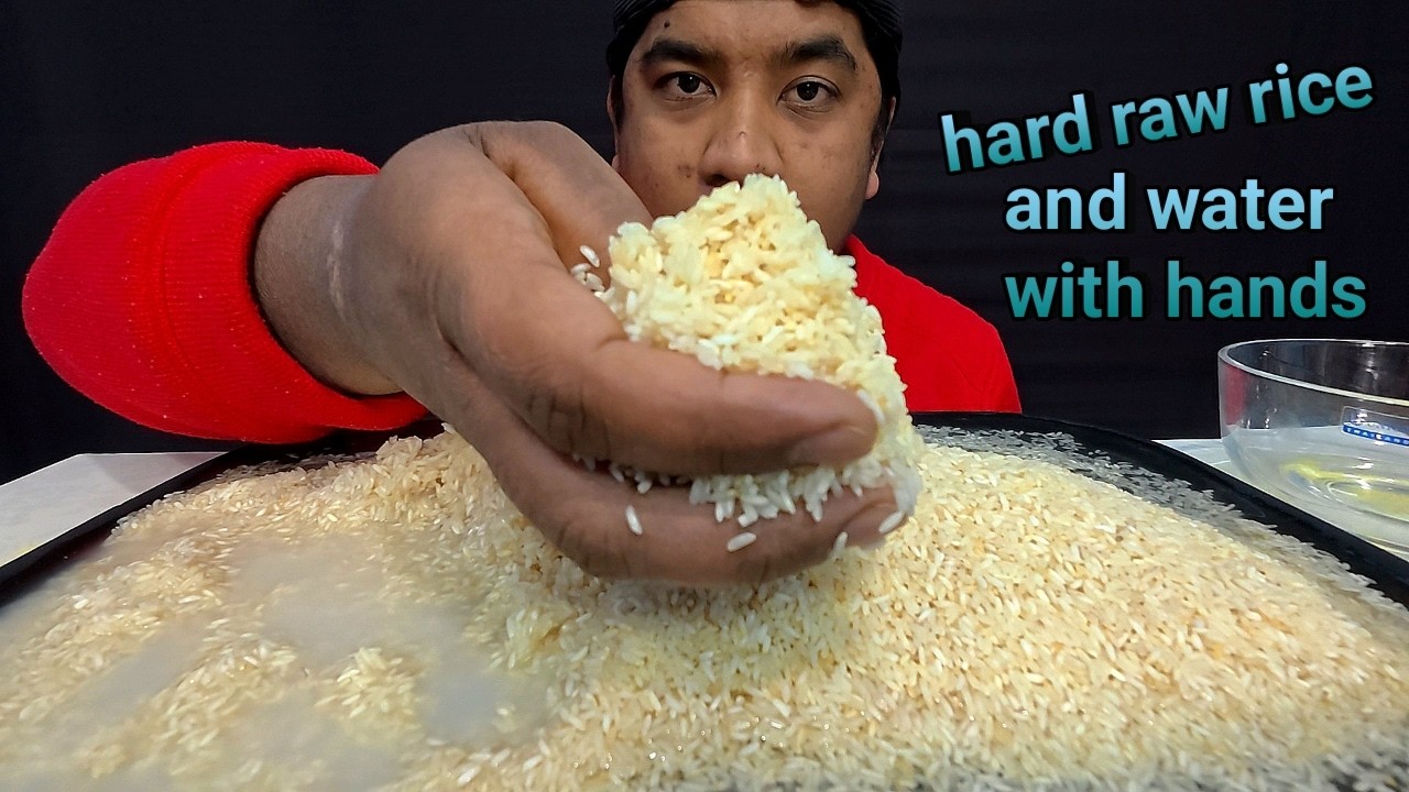 Hard raw rice & water with hands ✋️ 😋 ❤️ 😍 💖 ❣️ 💕 💘 | raw rice mukbang | raw rice eating asmr