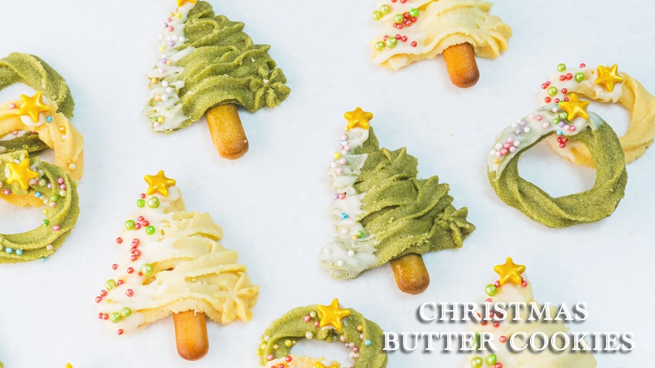 聖誕樹奶油曲奇餅乾 Christmas Butter Cookies | ASMR