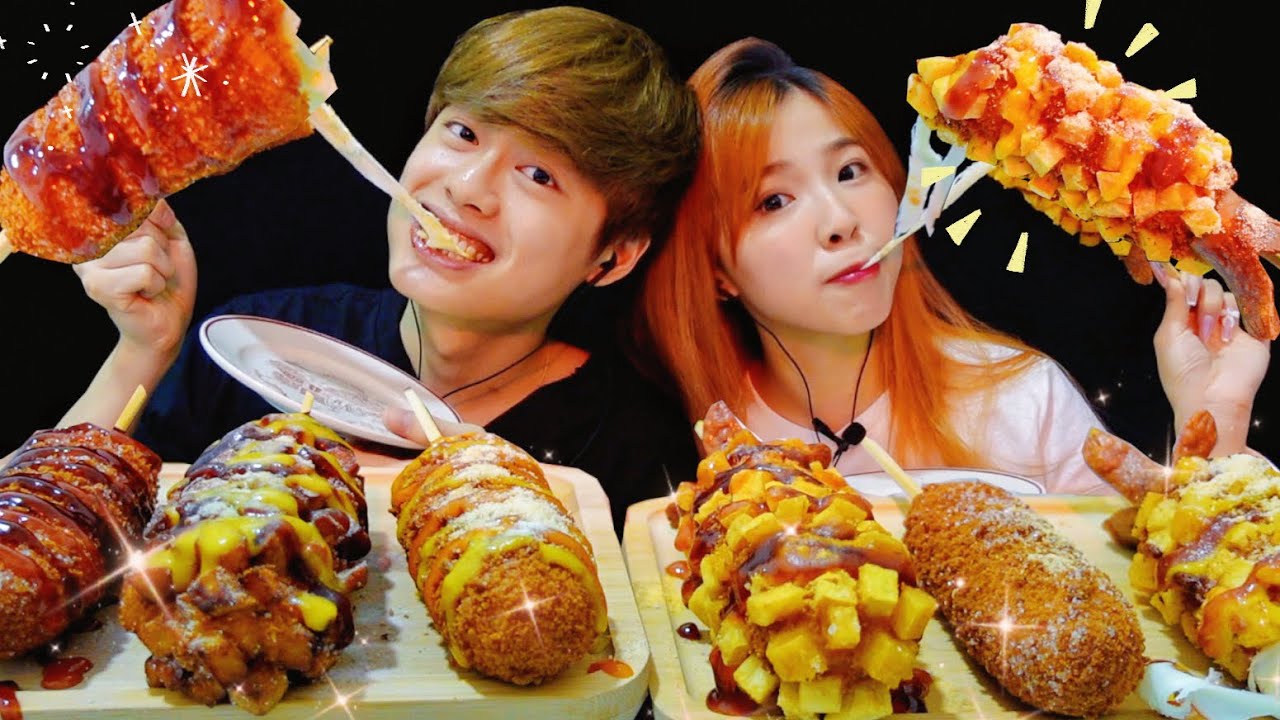 ASMR | MOZZARELLA CHEESY CORN DOGS Eating Show// 韓式芝士香腸吃播!