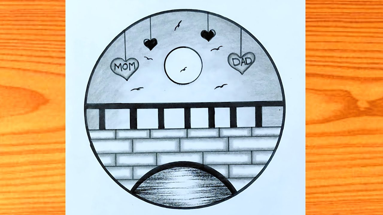 How to Draw Mom Dad Special Scenery with Pencil Sketch | Step by Step Drawing