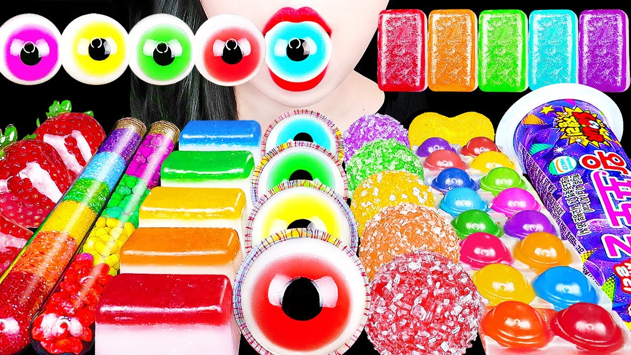 ASMR RAINBOW DESSERTS KOHAKUTO SNACK JELLY 무지개 별가루, 눈알젤리, 코하쿠토 탕후루 레인보우 디저트 먹방 EATING SOUNDS MUKBANG