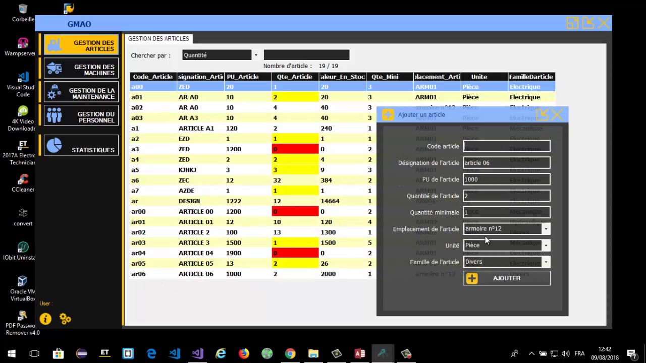 Application de Gestion de la maintenance assisté par ordinateur GMAO, en VB