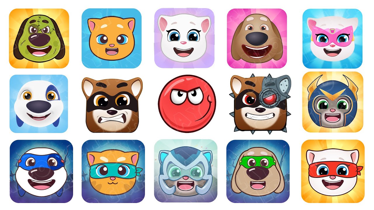 Red Ball 4 All Talking Tom Characters: Tom, Angela, Hank, Ben, Ginger In Stage 1