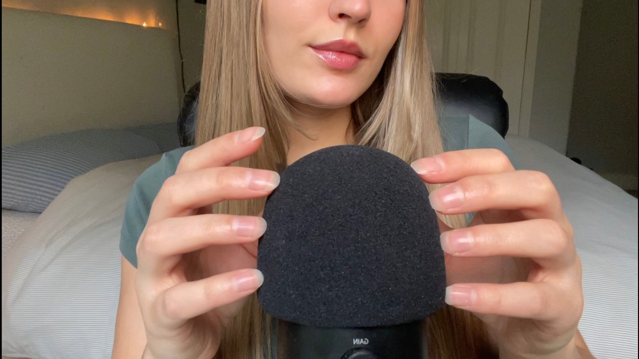 ASMR Gentle foam mic scratching, hand sounds, & skin scratching
