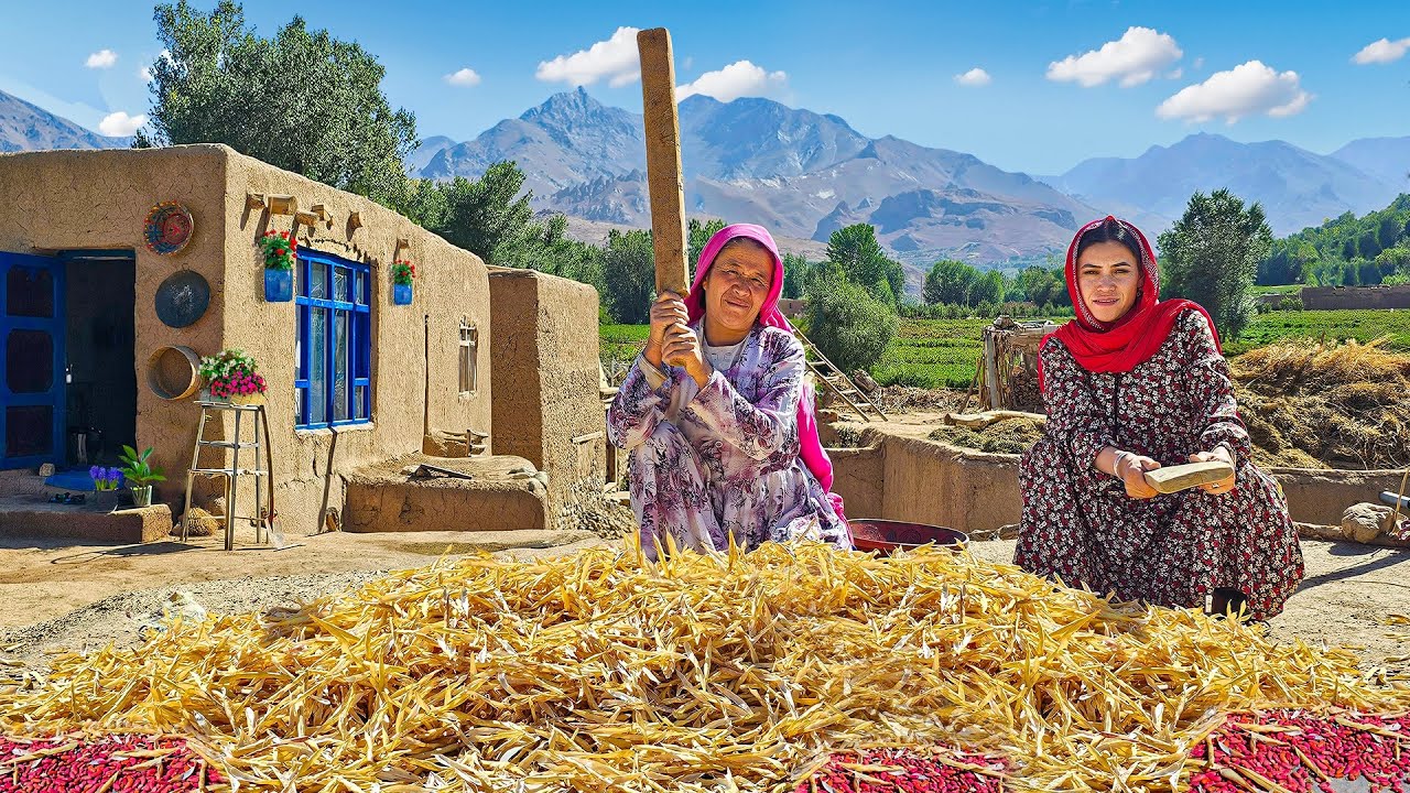 Healthy Afghan Village Cooking in Bamyan — Chicken & Vegetables in Jars After Harvest