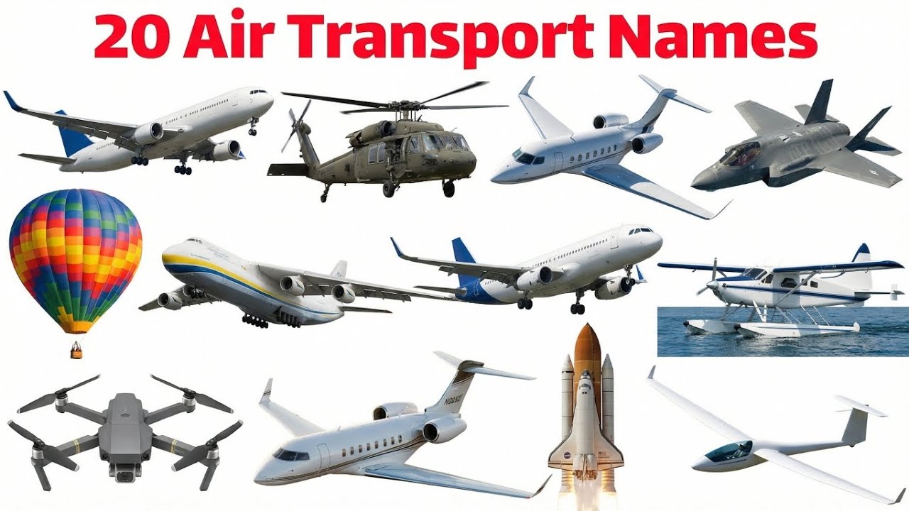 20 Air Transport Names for Kids | Learn Air Vehicles Name in English | Educational Video