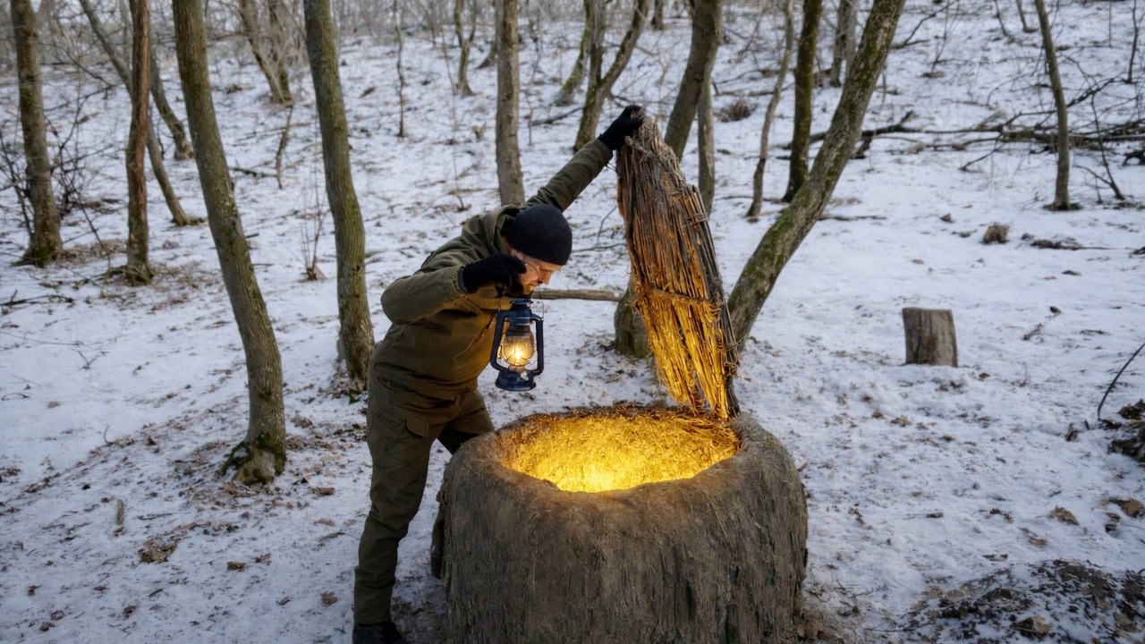 Building a Secret Tree Stump Shelter | Underground Dugout. Bushcraft, Survival Skills