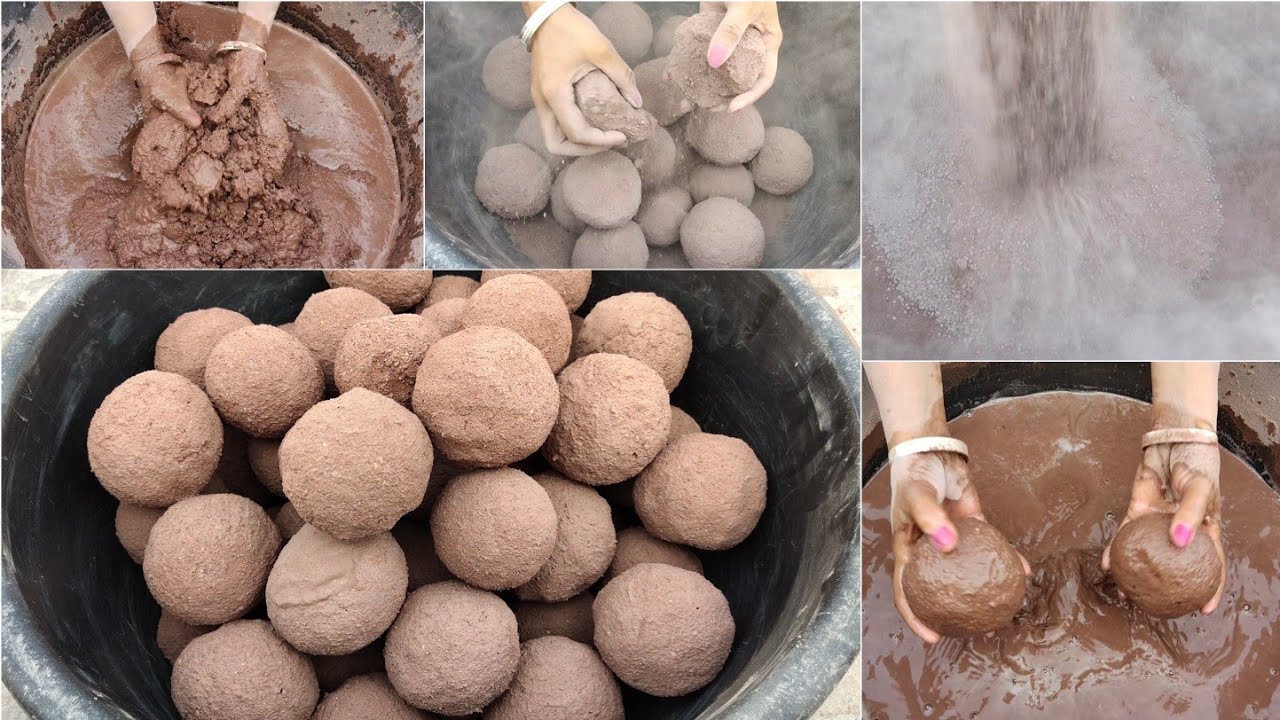 Asmr- Super crunchy dusty red sand cement balls dry+water 💦crumbling requested by Hina 🎉HBD Soma🎂