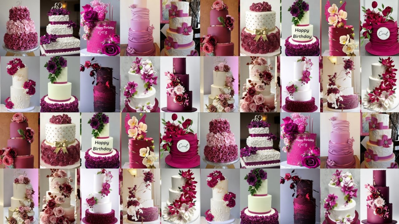 😍💯beautiful magenta colour cake design/3 tier cake/cake images/magenta cake design/wine colour cake