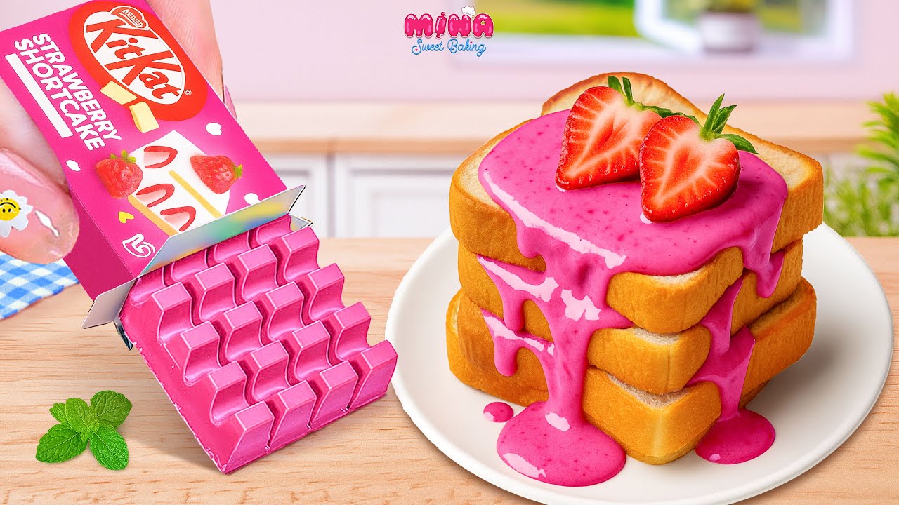 🍓Сладкий клубничный торт KITKAT🍓Рецепт потрясающего миниатюрного клубнично-шоколадного хлеба | Mi...