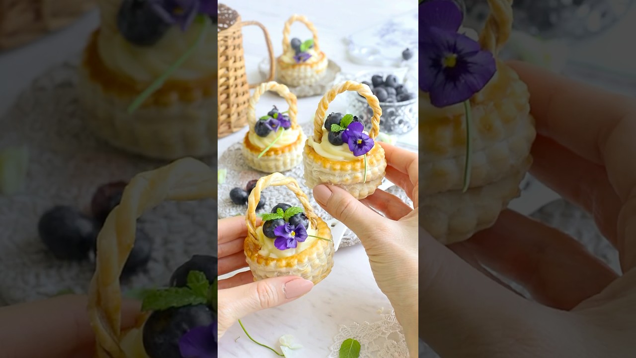 Puff Pastry Fruit Basket 🫐 | Homemade Jam & Custard Cream | Elegant Dessert Idea