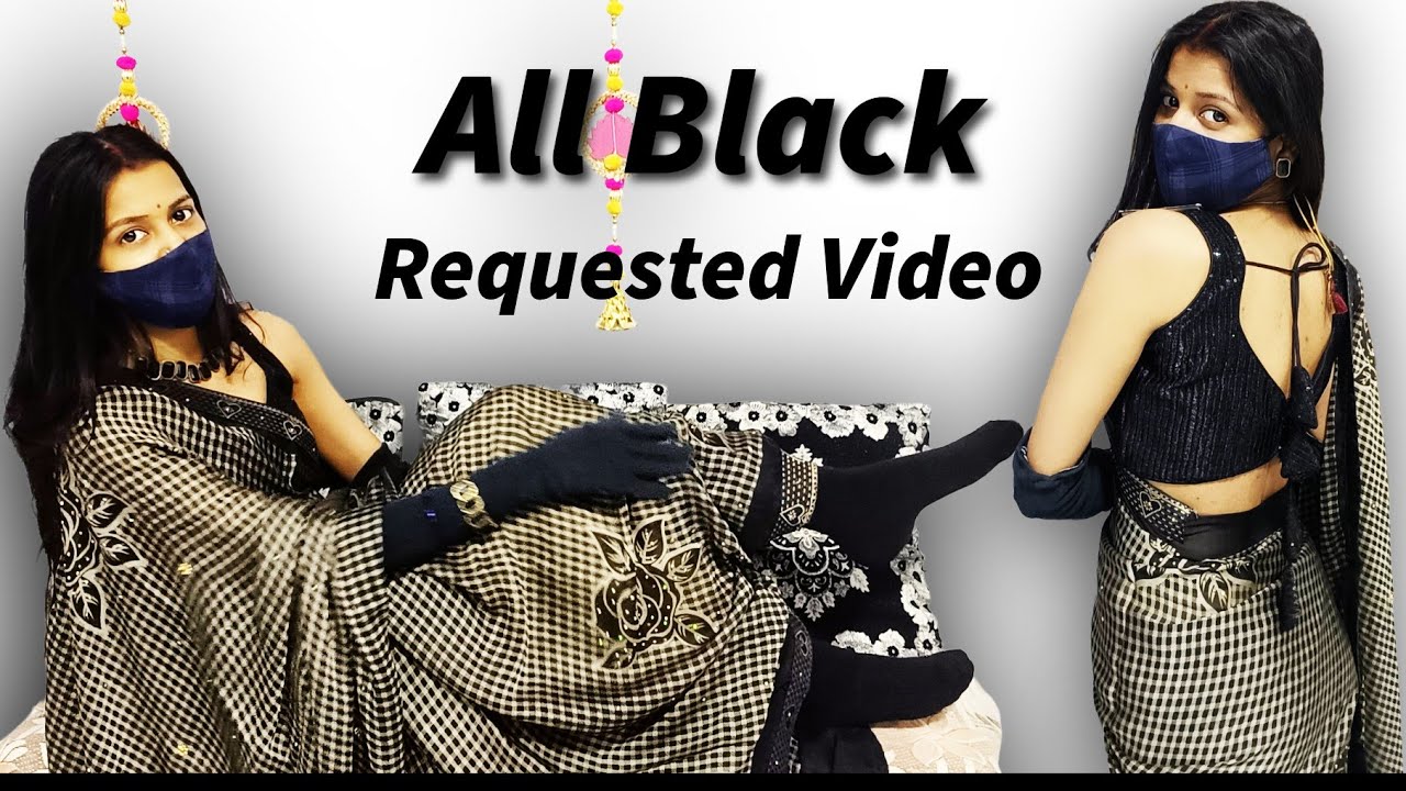 All Black /🖤saree, gloves, stockings, mask😷/Full cover black Look/